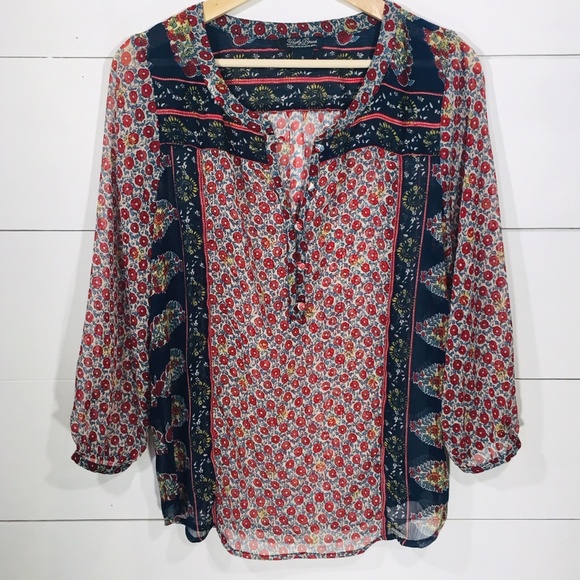 Lucky Brand Tops - LUCKY BRAND Sheer Boho Peasant Blouse SMALL EUC
